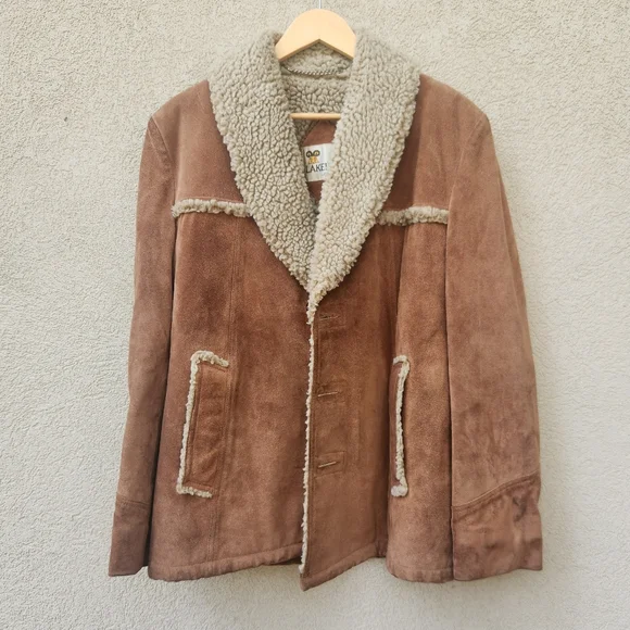 LAKELAND Men's Campus Coat Size 40 Penny Lane Leather Sherpa Lined Vintage 70s - Picture 4 of 14
